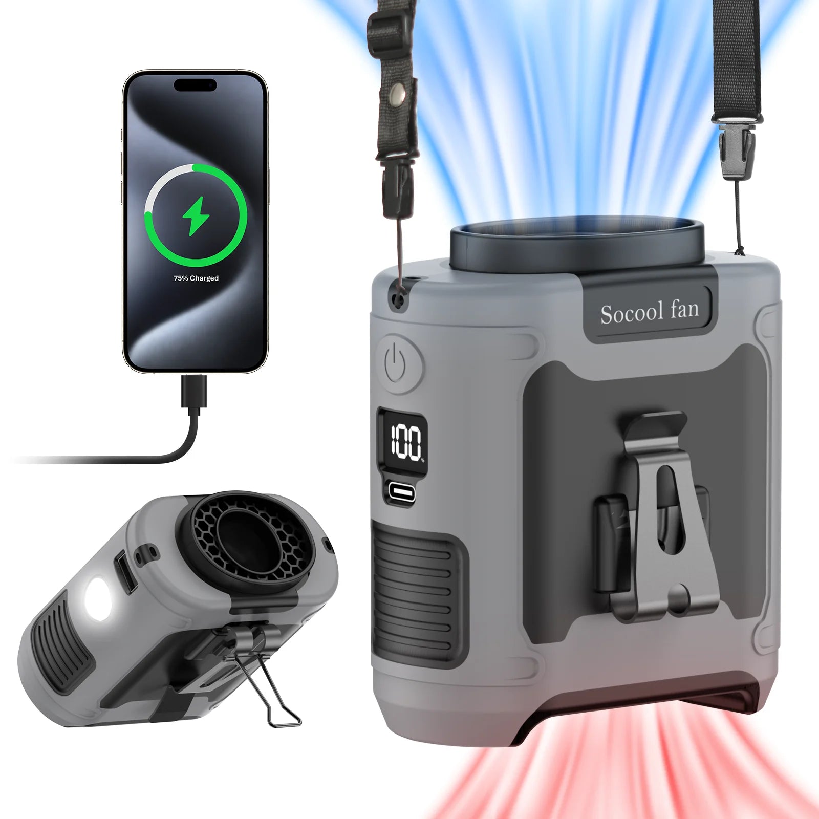 Socool 10000mAh Waist Fan Portable Handheld Hanging Neck Fan