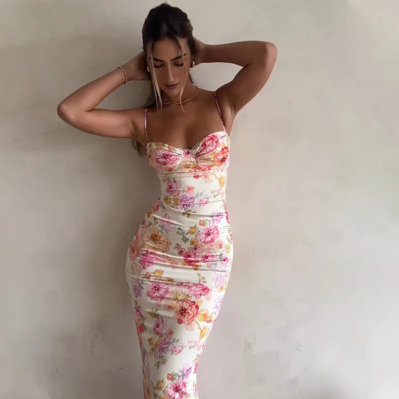 New Floral Suspender Split Slim Sleeveless