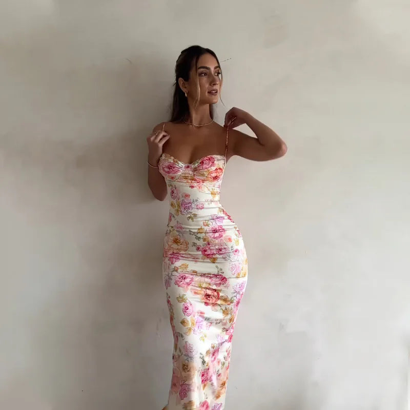 New Floral Suspender Split Slim Sleeveless