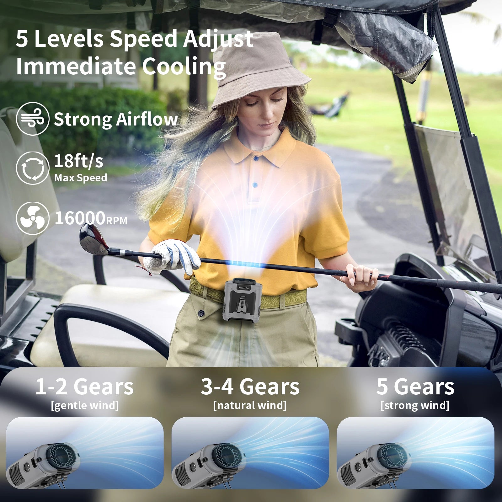 Socool 10000mAh Waist Fan Portable Handheld Hanging Neck Fan