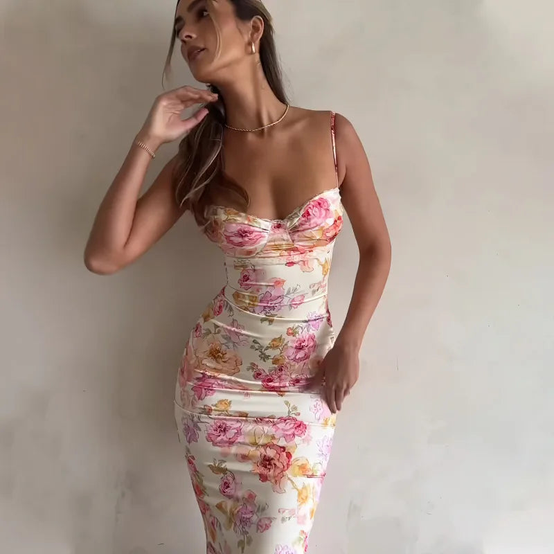 New Floral Suspender Split Slim Sleeveless