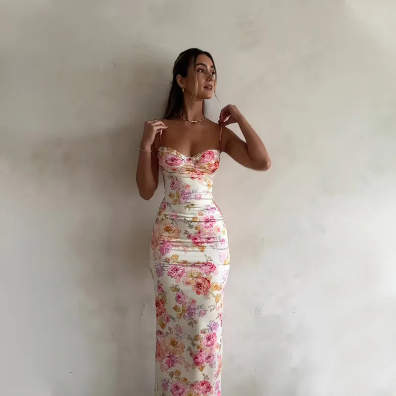New Floral Suspender Split Slim Sleeveless