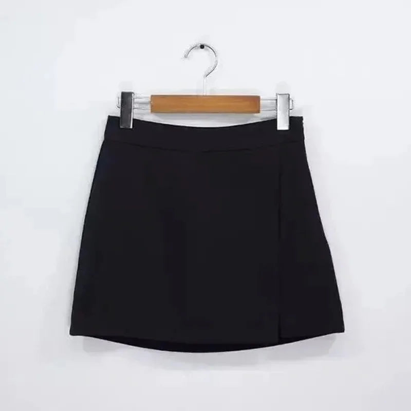 high-waist black mini skirt: