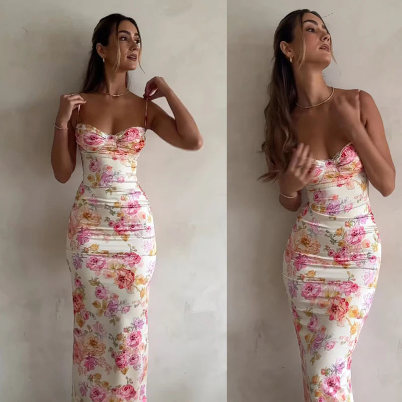 New Floral Suspender Split Slim Sleeveless